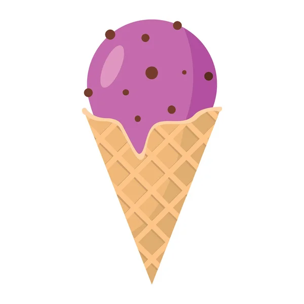Crème glacée de chocolat cerise ingrédients dans le cône de gaufrette sur fond blanc dessin animé plat vecteur illustration — Image vectorielle