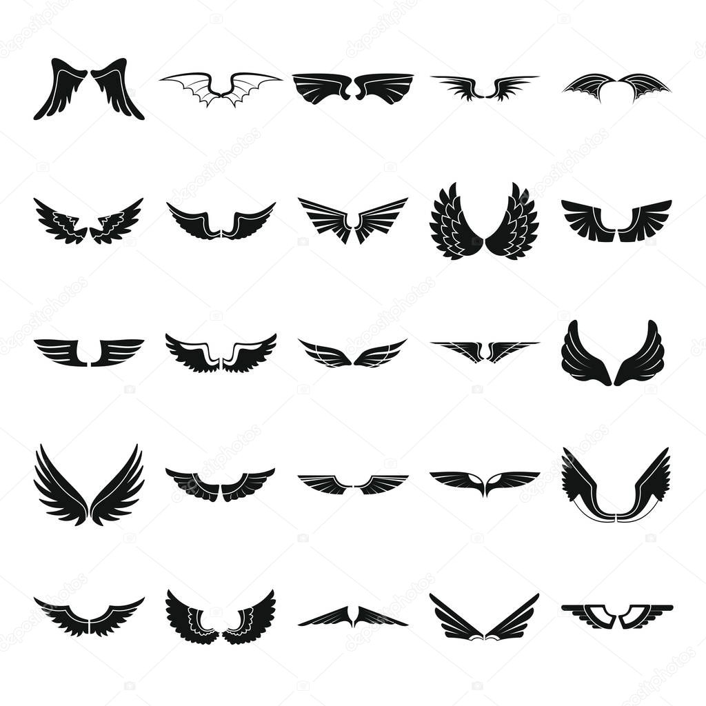 Wings black simple flat silhouette icons set