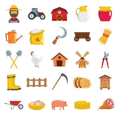 Çiftlik karikatür düz nesne simgeler çiftlik tasarım ve web için illüstrasyon vektör.