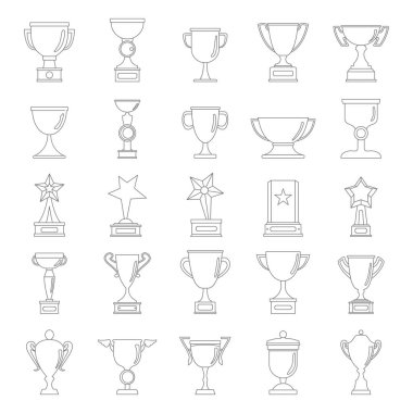 Gold Kupası izole beyaz arka plan üzerinde siyah basit çizgi stili Icons collection Ödülleri. Öğeleri Kupası Ödülleri tasarımı için