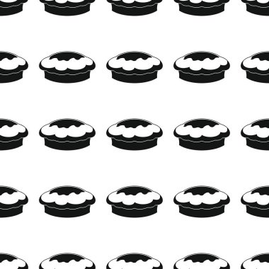 Pasta ekmek ürün siyah basit siluet vektör seamless modeli, siluet şık doku. Yinelenen pasta Dikişsiz desen arka plan ekmek tasarımı için