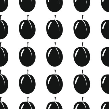Erik siyah basit siluet vektör seamless modeli. Siyah meyve şık doku. Yinelenen Erik meyve Dikişsiz desen arka plan