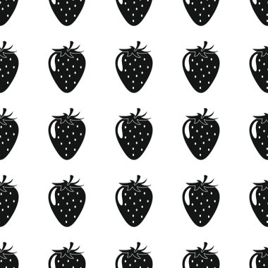 Çilek siyah basit siluet vektör seamless modeli. Siyah meyve şık doku. Yinelenen çilek meyve Dikişsiz desen arka plan
