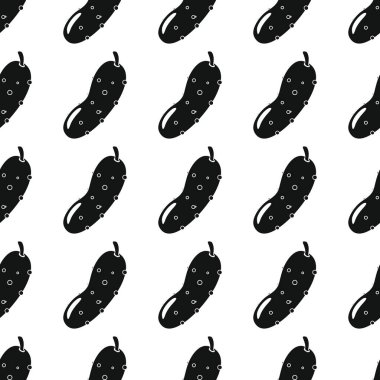 Salatalık siyah basit siluet vektör seamless modeli. Siyah sebze şık doku. Yinelenen salatalık sebze Dikişsiz desen arka plan sebze tasarımı için