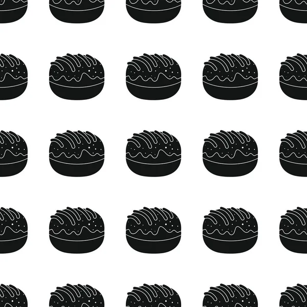 Cake bakery product black simple silhouette vector seamless pattern, silhouette stylish texture. Repeating cake seamless pattern background for bakery design — Stock Vector