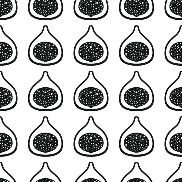 Fig black simple silhouette vector seamless pattern. Black fruit stylish texture. Repeating fig fruit seamless pattern background — Stock Vector