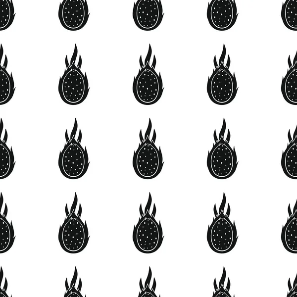 Dragon meyve pittaya siyah basit siluet vektör seamless modeli. Siyah meyve şık doku. Yinelenen Dragon meyve pittaya Dikişsiz desen arka plan
