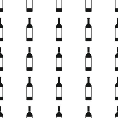 Alkol şişeleri Dikişsiz desen vektör çizim arka plan. Siyah siluet alkol şık doku. Alkol tasarım için yinelenen şişe Dikişsiz desen arka plan