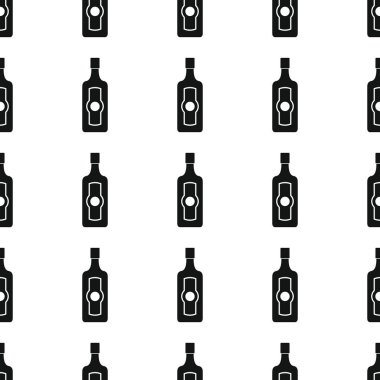 Şarap şişeleri Dikişsiz desen vektör çizim arka plan. Siyah siluet alkol şık doku. Alkol tasarım için yinelenen şişe Dikişsiz desen arka plan