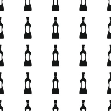 Şarap şişeleri Dikişsiz desen vektör çizim arka plan. Siyah siluet alkol şık doku. Alkol tasarım için yinelenen şişe Dikişsiz desen arka plan