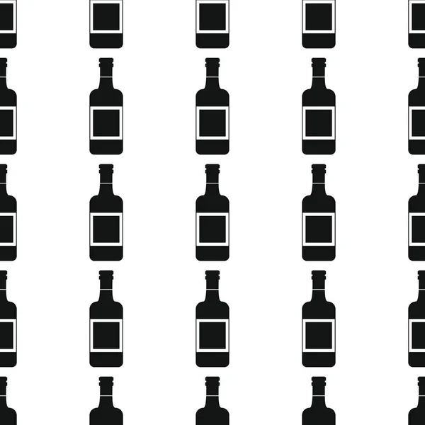Винні пляшки безшовний візерунок Векторні ілюстрації фону. Чорний силует алкогольна стильна текстура. Повторювані пляшки безшовний візерунок для дизайну алкоголю — стоковий вектор