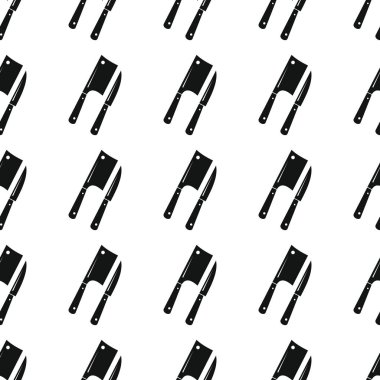 Bıçağı ve baltayı Dikişsiz desen vektör çizim arka plan. Siyah siluet bıçağı ve baltayı şık doku. Yinelenen bıçağı ve baltayı Dikişsiz desen arka plan mutfak tasarımı için