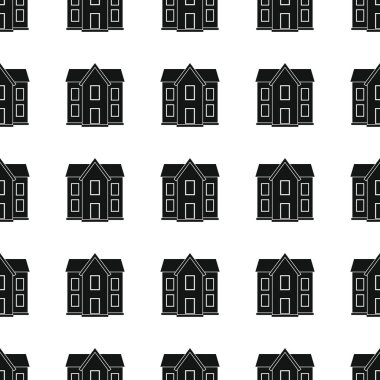 House Dikişsiz desen vektör çizim arka plan. Siyah siluet evi şık doku. Mimari tasarım için yinelenen ev Dikişsiz desen arka plan