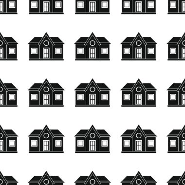 House Dikişsiz desen vektör çizim arka plan. Siyah siluet evi şık doku. Mimari tasarım için yinelenen ev Dikişsiz desen arka plan