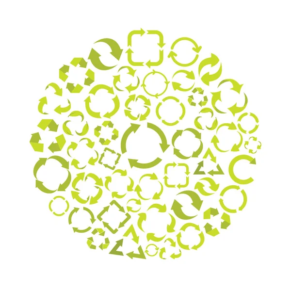 Ecología iconos planos establecidos en círculo. Ilustración vectorial ecológica para diseño y web aislada sobre fondo blanco. Ecología vector objeto para etiquetas, logotipos — Vector de stock