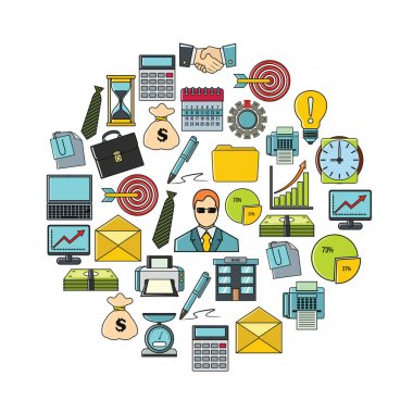 Vektör çizim tasarım ve web üzerinde beyaz arka plan izole iş karikatür Icons set