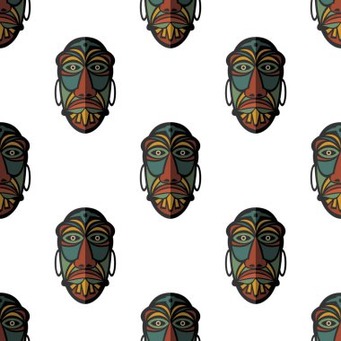 Afrika maskesi Dikişsiz desen vektör çizim arka plan. Düz simgesi.