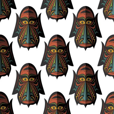 Afrika maskesi Dikişsiz desen vektör çizim arka plan. Düz simgesi.