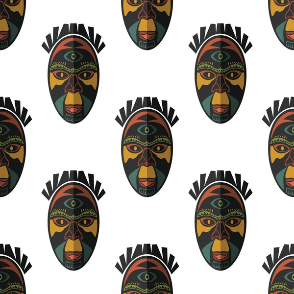 Afrika maskesi Dikişsiz desen vektör çizim arka plan. Düz simgesi.