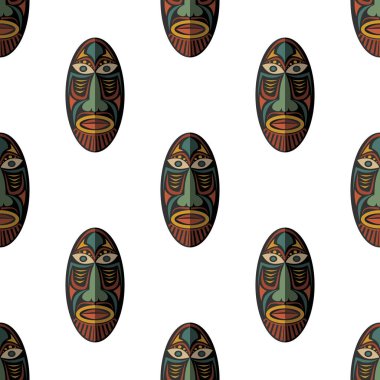 Afrika maskesi Dikişsiz desen vektör çizim arka plan. Düz simgesi.