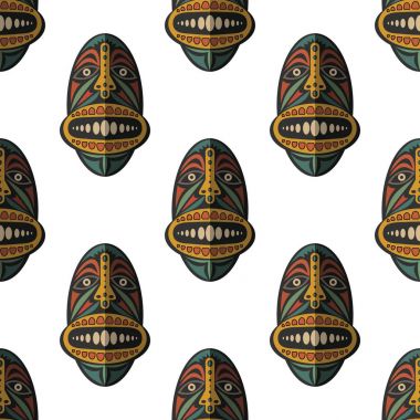 Afrika maskesi Dikişsiz desen vektör çizim arka plan. Düz simgesi.