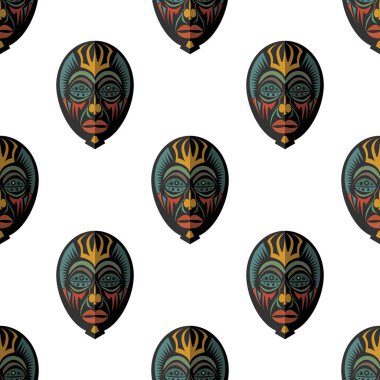 Afrika maskesi Dikişsiz desen vektör çizim arka plan. Düz simgesi.