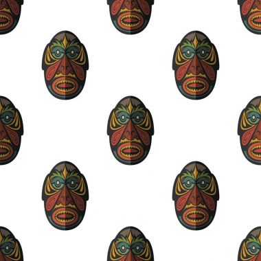 Afrika maskesi Dikişsiz desen vektör çizim arka plan. Düz simgesi.