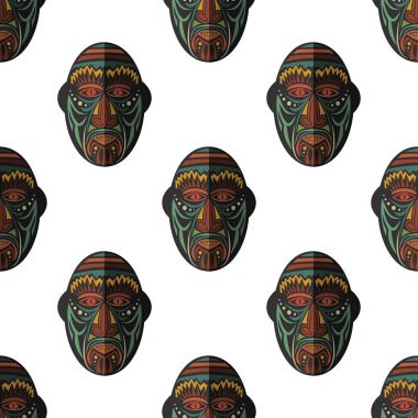 Afrika maskesi Dikişsiz desen vektör çizim arka plan. Düz simgesi.