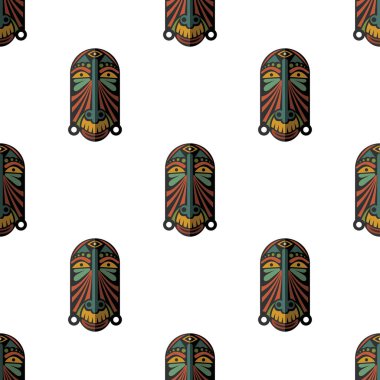 Afrika maskesi Dikişsiz desen vektör çizim arka plan. Düz simgesi.