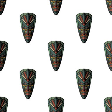 Afrika maskesi Dikişsiz desen vektör çizim arka plan. Düz simgesi.