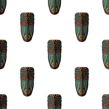 Afrika maskesi Dikişsiz desen vektör çizim arka plan. Düz simgesi.