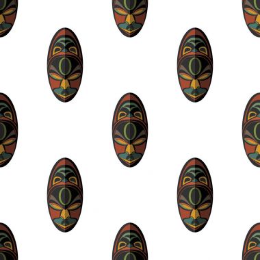 Afrika maskesi Dikişsiz desen vektör çizim arka plan. Düz simgesi.