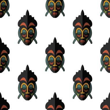 Afrika maskesi Dikişsiz desen vektör çizim arka plan. Düz simgesi.