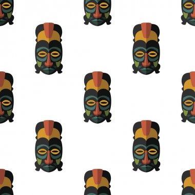 Afrika maskesi Dikişsiz desen vektör çizim arka plan. Düz simgesi.