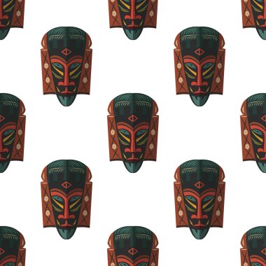 Afrika maskesi Dikişsiz desen vektör çizim arka plan. Düz simgesi.