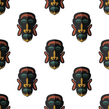 Afrika maskesi Dikişsiz desen vektör çizim arka plan. Düz simgesi.