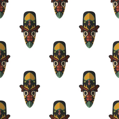Afrika maskesi Dikişsiz desen vektör çizim arka plan. Düz simgesi.
