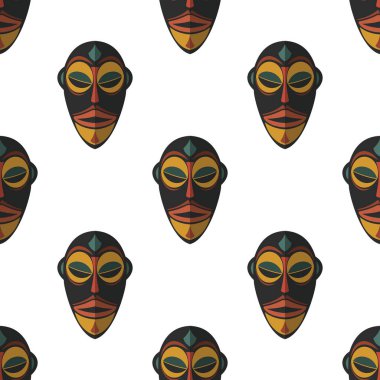 Afrika maskesi Dikişsiz desen vektör çizim arka plan. Düz simgesi.