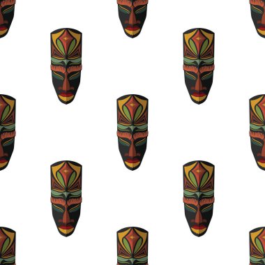 Afrika maskesi Dikişsiz desen vektör çizim arka plan. Düz simgesi.