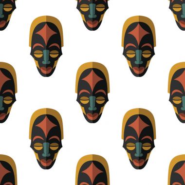 Afrika maskesi Dikişsiz desen vektör çizim arka plan. Düz simgesi.