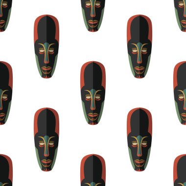 Afrika maskesi Dikişsiz desen vektör çizim arka plan. Düz simgesi.