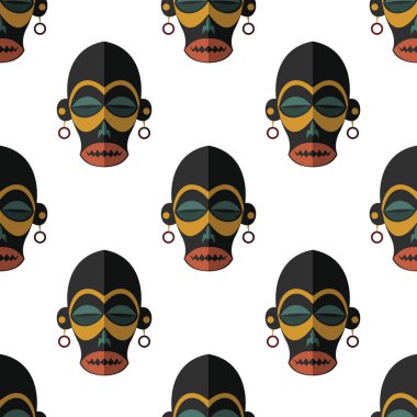 Afrika maskesi Dikişsiz desen vektör çizim arka plan. Düz simgesi.