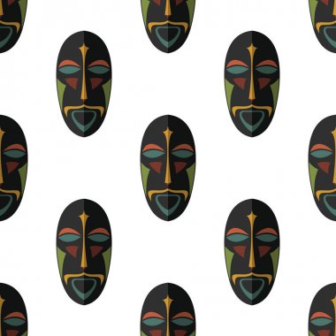 Afrika maskesi Dikişsiz desen vektör çizim arka plan. Düz simgesi.
