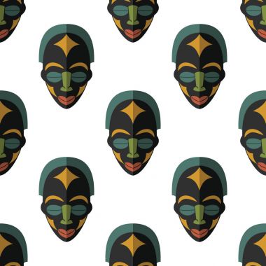 Afrika maskesi Dikişsiz desen vektör çizim arka plan. Düz simgesi.