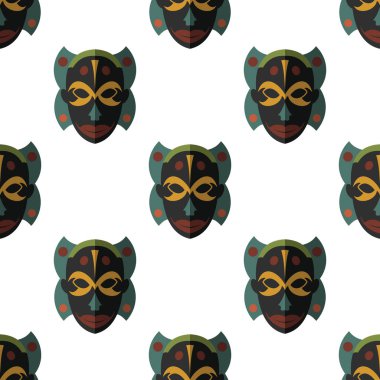 Afrika maskesi Dikişsiz desen vektör çizim arka plan. Düz simgesi.
