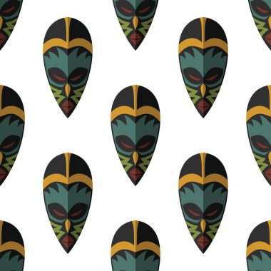 Afrika maskesi Dikişsiz desen vektör çizim arka plan. Düz simgesi.