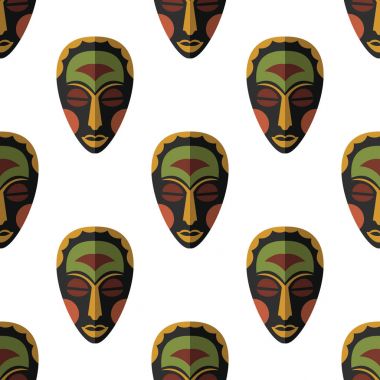 Afrika maskesi Dikişsiz desen vektör çizim arka plan. Düz simgesi.
