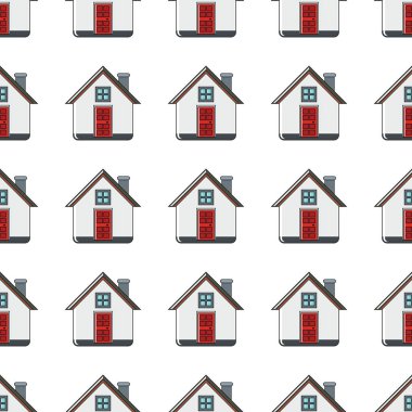Beyaz arka plan vektör illüstrasyon izole karikatür tarzı House seamless modeli