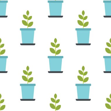 Beyaz arka plan vektör illüstrasyon izole düz stilde bitki seamless modeli ile pota