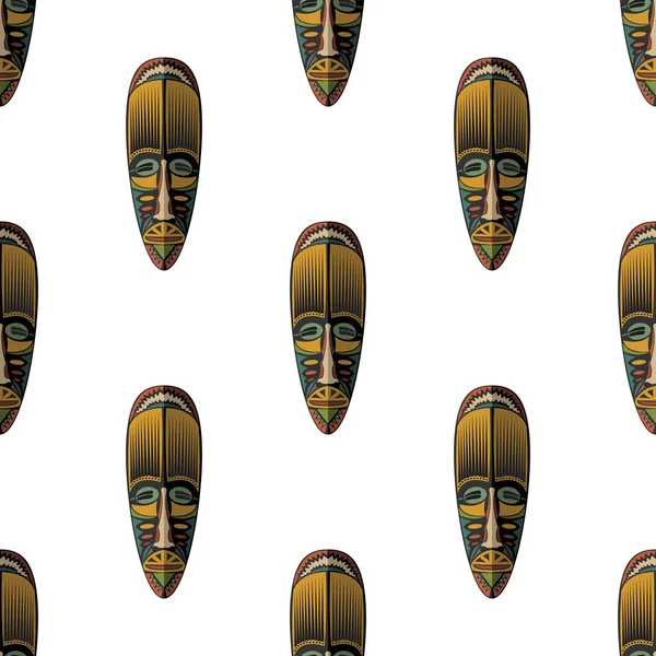 African mask seamless pattern vector illustration background. Flat icon. — Stock Vector